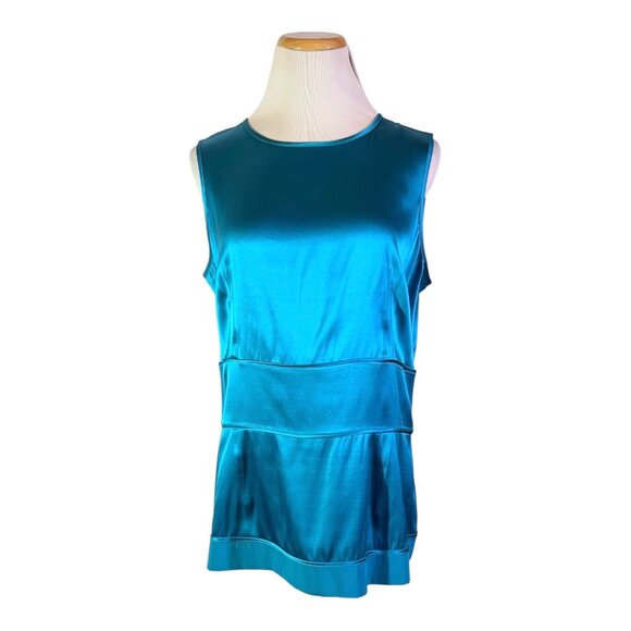 Doncaster Size 12 Teal Silk Sleeveless Satin Top Zip Back - Picture 1 of 12